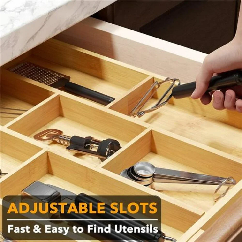 Expandable bamboo silverware drawer organizer utensil flatware cutlery tray hold